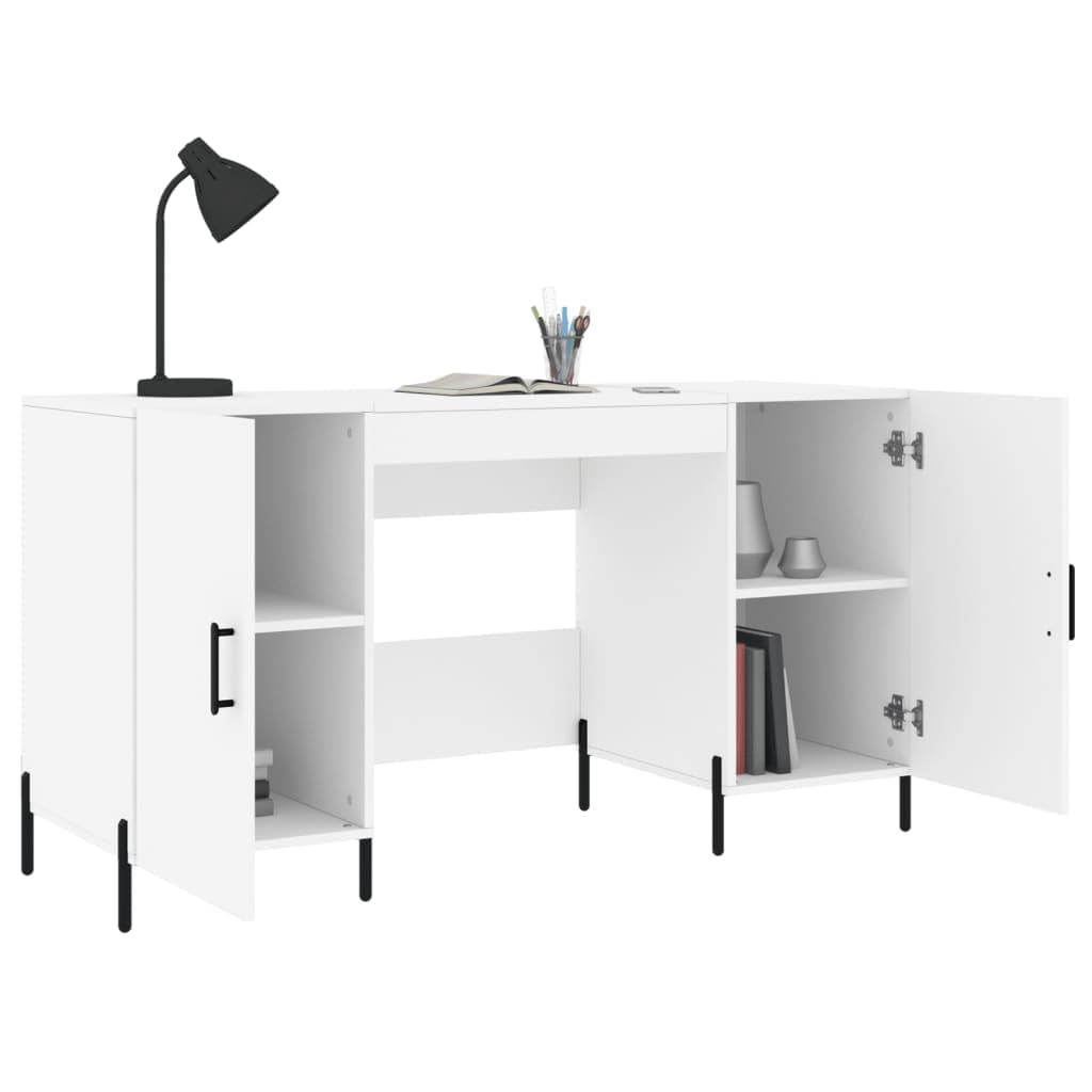 Escritorio 140x50x75 cm trabajado madera blanca con almacenamiento y