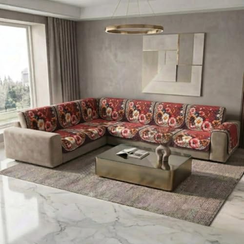 Image of L Shape Sofa Cover 3+2 Seater Pack of 14 (Maroon 7D)