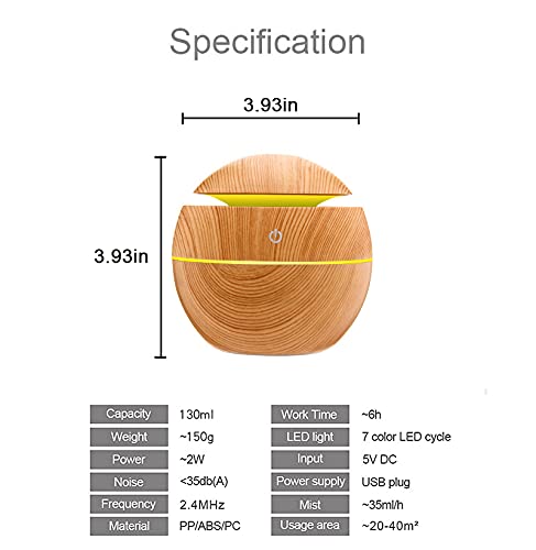 Azkosk Usb Air Humidifier,Free Filter Wood Grain Air Purifier Household Electric Ultrasonic Mist Oil Diffuser Cool Mist Humidifier 7 Color Change Led Night Light Aromatherapy For Office Home Car #TOP2
