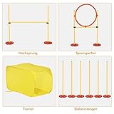 PawHut Agility Set Hunde, 4-teiliges Agility Ausrüstung mit Hundetunnel, Hürden, Slalomstangen, Springring, Aufbewahrungstasche, Höhenverstellbar Steckhürdenset Trainingsset für Hundetraining