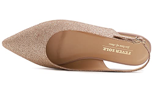 Feversole Pointed Toe Casual Slingback Flat Mules Women's Fashion Buckle Strap Slide Summer Slippers Rose Gold Lurex Size 7.5 M Us #TOP2