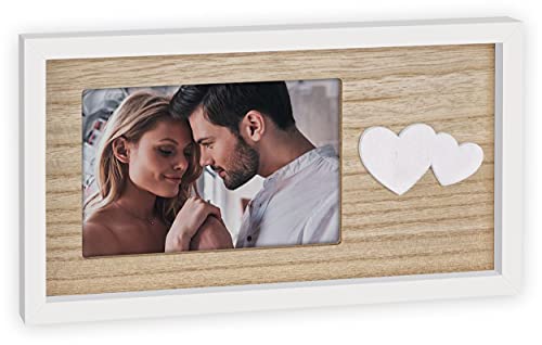 Zep Lucrezia - Marco de fotos (madera, 10 x 15 cm), diseño de corazones, color blanco