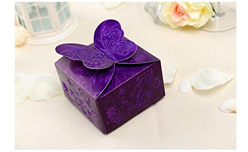 Zorpia® 50 Pcs Shiny Glitter Sparkling Butterfly Diy Square Wedding Favor Box Birthday Gift Box Chocolate Candy Box For Festive Event Party Wedding Zra0168955(Purple) #TOP17