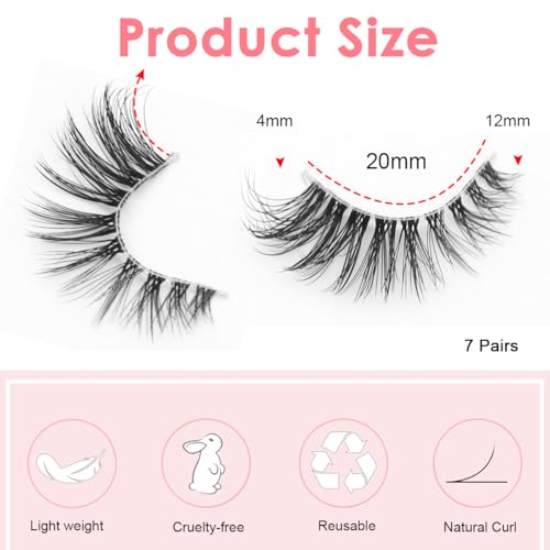 Image of MAYCREATE Wispy False Eyelashes 7 Pairs Natural Cat Eye Half Cluster Lashes 3D Fluffy Lash Clusters with Soft Clear Band Handmade Fake Lashes Eyelashes Eyelash Pack for All-day Beauty Style