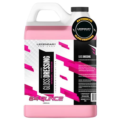 Legendary Gloss Dressing 64oz (Half Gallon) - Tire Shine Spray & Plastic Restorer – Water Based & Non-Greasy Interior/Exterior Detailing Spray - Trim, Rubber, Vinyl & Plastic Restorer for Cars