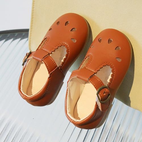 IWIHMIV Mary Jane Flat Shoes for Toddler Girls Hollowed Out Soft Soled Leather Dress Ballet Shoes3