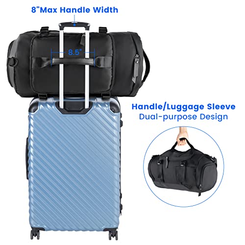 NiHome Duffle Bag Backpack, Waterproof Sports Convertible Garment Bag, Gym Bag, Packable Duffle Bag for Travel Fitness Camping with Shoe Compartment, Garment Bag Duffle Convertible (Black)
