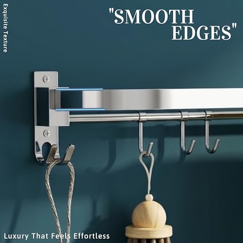 Image of GLOXY Premium 18 Inch Towel Holder for Bathroom - Stainless Steel Foldable Towel Rod with Hooks - Wall Mounted Towel Hanger with Chrome Finish - Space Saving Towel Bar - Bathroom Accessories