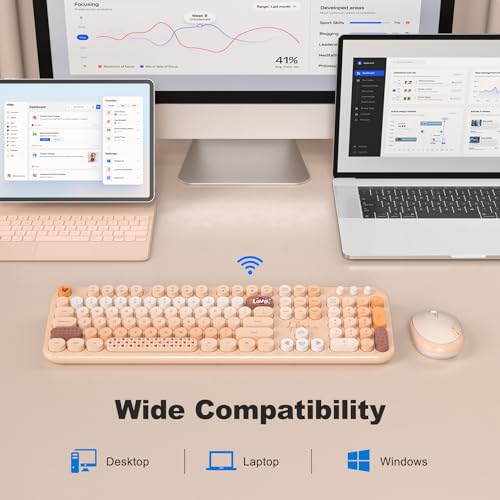 Image of MOFII Wireless Keyboard and Mouse Combo - Pale Coffee Full Sized Plug and Play Colorful Computer Keyboards - 104 Keys Round Keycap USB 2.4G Cute Keyboard for Windows /Laptop /Mac /Desktop /PC