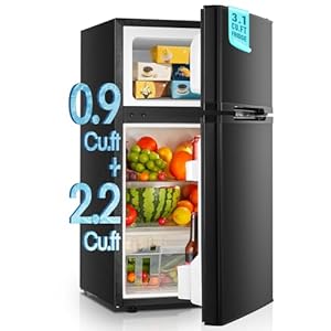 Mini Fridge with Freezer for Bedroom, 3.1 Cu.ft Double Doors Small Refrigerator with Ice Tray, Removable Shelves, Temperature Control Mini Refrigerator for Dorm and Office