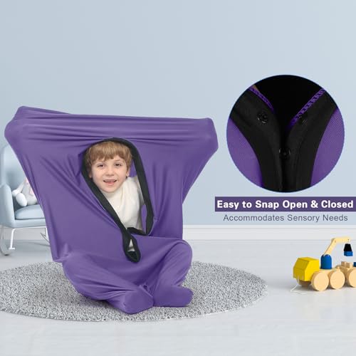 Image of Body Sock Sensory Kids, Medium Compression Sack 27 * 48 inch, Soft Fabric with Strong Stitching and Snap Closures (Ultra Violet)