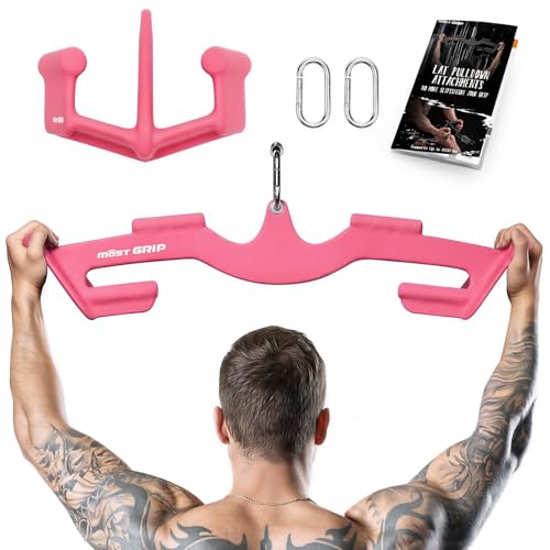 MOST GRIP LAT Pull Down Bars Set, Triangular Stability LAT Pulldown Attachments with 8 Ergonomic Handles for Whole Back Training, Non-Slip Cable Machine Attachment for Gym Home Workout (Pink)