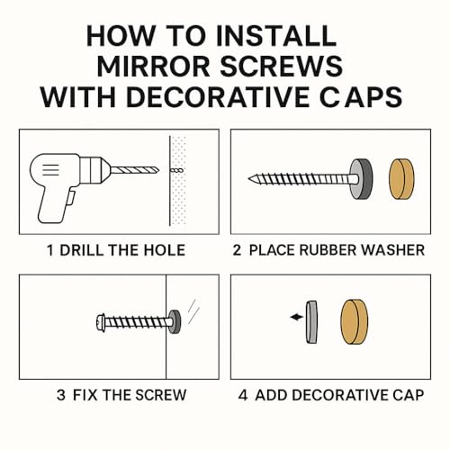Pack of 4 Mirror Screws 50mm Zinc with Rubber Washers – 13mm Polished Brass Dome Caps, Waterproof & Rust-Proof Decorative Fixings - Image 3