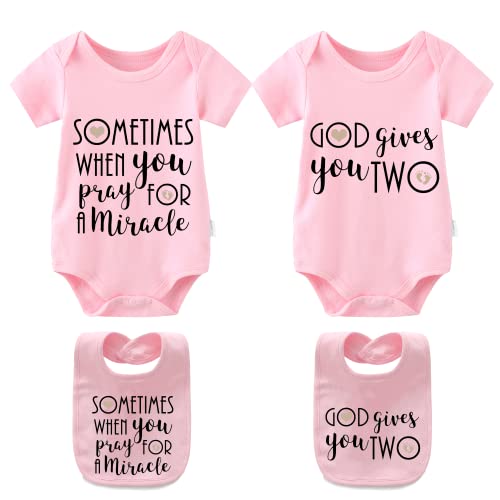 Image of YSCULBUTOL Baby Twins girl Bodysuits Sometimes When You Pray for a Miracle God Gives You 2Pcs boy Clothes