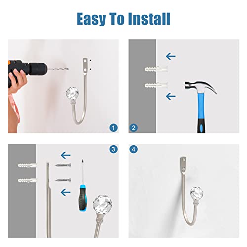 Curtain Holdbacks For Wall, Curtain Tieback Hooks Crystal Ball 2 Pack Silver Decorative Modern Drapery Pull Backs Heavy Duty Metal Window Treatment Holdback Curtain Hook Holders For Drapes #TOP6
