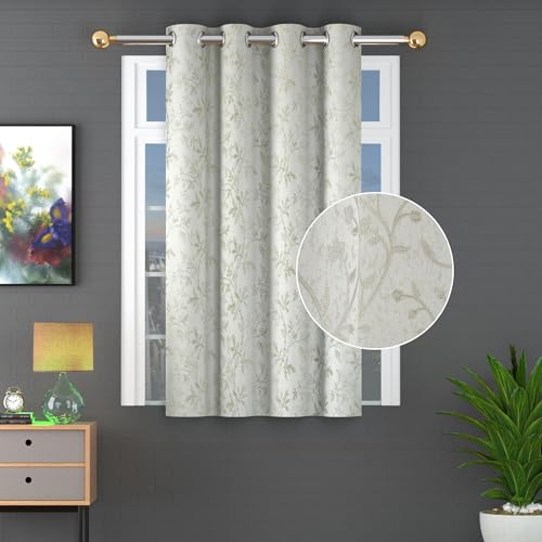 Image of FRESH FROM LOOM Heavy Jari Jacquard Premium Luxury Semi Blackout Window Curtain 5 Feet Window | Light Blocking 80% Light Block | Eyelet Ring | Floral Pattern Parda (5feet, Cream, 1pc only)