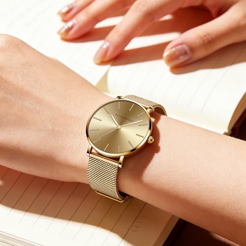 Image of HANNAH MARTIN Watches for Women Analog Women's Watch with Stainless Steel Expansion Band Minimalist Slim Dial 30M Waterproof Ladies Dress Wristwatch for Casual Daily Business