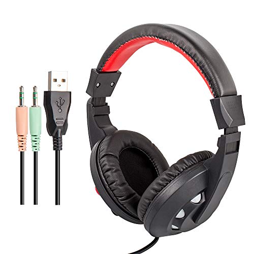YuCool Gaming-Headset, 3,5 mm kabelgebunden, Bass-Stereo-Geräuschisolierung, Gaming-Kopfhörer mit Mikrofon, LED-Licht und Lautstärkeregler für PS4, Handy, Laptop (schwarz und rot) Cover