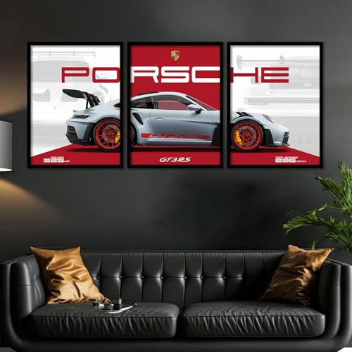 Image of ARTELLY Big Porsche 911 GT3rs Sports Car Framed Wall Posters, Set of 3, Premium Framed Painting, Living Room Bedroom Decoration, Large Size Gift Item for Boys Room Decor (Porsche 2, 19x25 inch)
