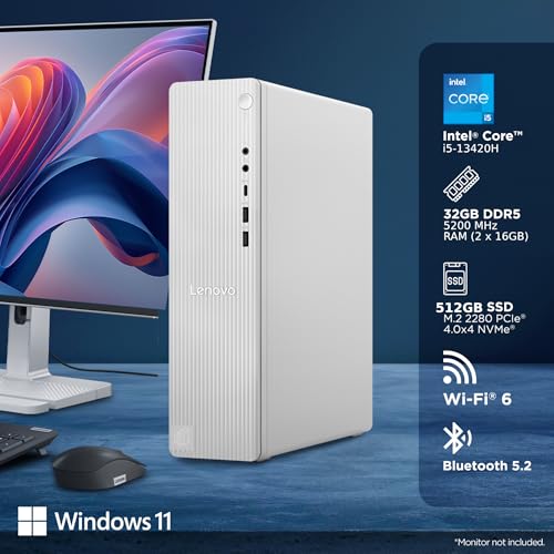 Image of Lenovo IdeaCentre Tower Intel Core i5-13420H (32GB RAM /512GB SSD /Win 11 /WiFi 6 /USB Calliope Keyboard & Mouse /Grey)