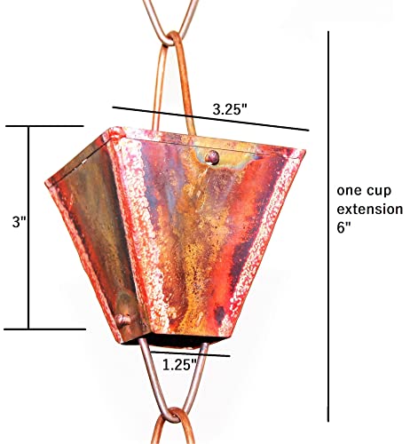 U-Nitt Rain Chains, Roof Gutter Downspout/Spout Channel, Rainwater Water Catcher/Diverter, 8.5 Feet Length, Metal, Antiqued Pure Copper, Rustic Plain Square Cup, 3121Url #TOP4