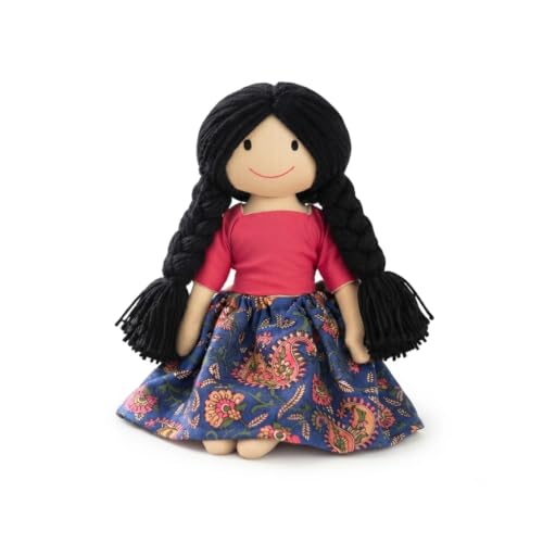 Image of Handcrafted Indian Rag Doll Set, Stitch Soft Toy Doll for Kids, Soft Cotton Fabric Yarn Cloth Doll, Traditional South Indian Soft Toys (Pink and Blue, Pink with Blue Floral)