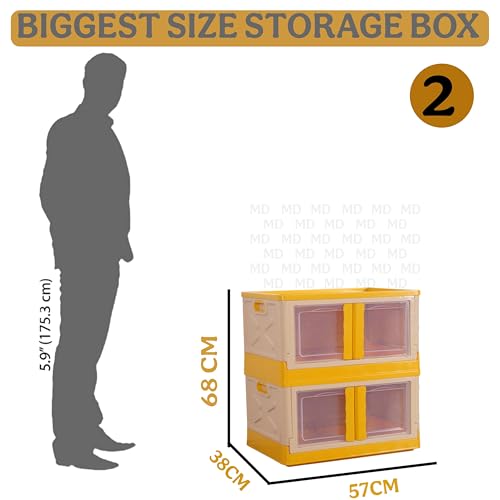 Image of MECHDEL Wardrobe Organizer for Storage /Polypropylene Foldable & Stackable Closet Basket /Cupboard Organizer for Clothes /Mounted Closet Systems (STORAGE BIN-ORANGE, 2PCS)