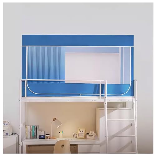 Rideau de lit occultant bleu foncé avec cadre à 4 poteaux d'angle pour lit superposé double