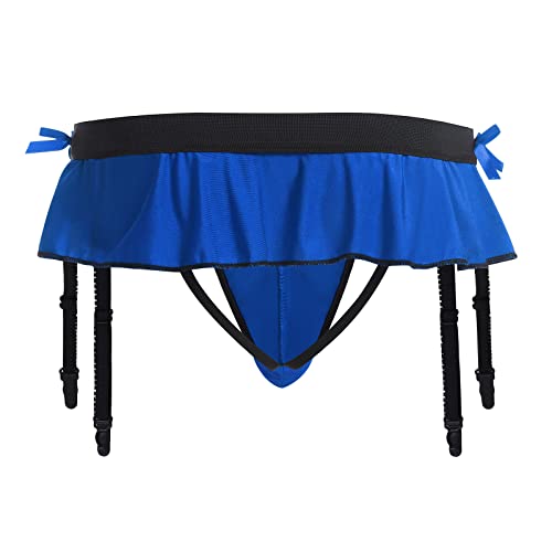 ABAFIP Men's Sissy Skirted Ruffle Thong Panties Bowknot Low Rise G-string Bikini Briefs Underwear with 4 Gaters Belt