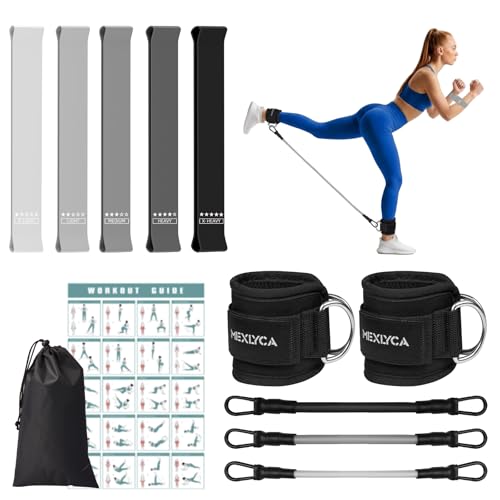 Widerstandsbänder-Set - Widerstandsband und verstellbare Knöchel-Trainingsbänder mit Manschetten – großartige Ausrüstung für Training, Workout, Heimfitnessstudio mit Trainingsanleitung(schwarz)
