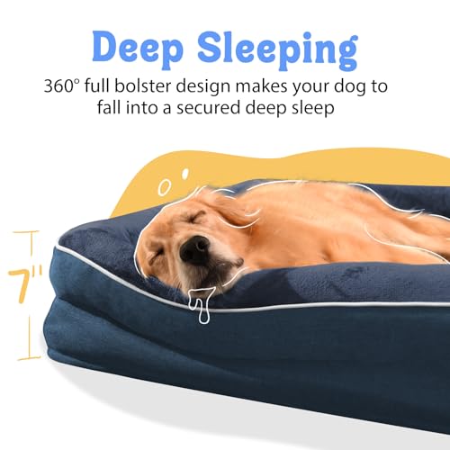 Image of Chez Paw Orthopedic Waterproof Dog Bed for Medium and Large Dogs | Egg Crate Foam, 4-Sided Bolster Support, Waterproof Liner, Non-Slip Bottom, Removable Bolster Cover, 36 x 27 Inch
