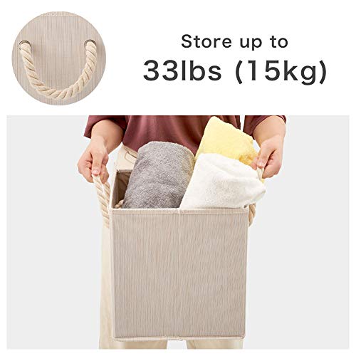 Ezoware Set Of 4 Bamboo Fabric Storage Bins With Cotton Rope Handle, 10.5 X 10.5 X 11 Inch Foldable Organizer Basket Cube For Nursery Toys– Beige #TOP6