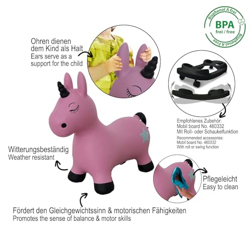JAMARA 460453 H&uuml;pftier Einhorn HoppyDoo - Spielzeug f&uuml;r Kinder, H&uuml;pfspielzeug Baby Indoor/Outdoor, Geschenk f&uuml;r Kids, Gartenspielzeug, Bouncing, Pflegeleicht, BPA frei, mit Pumpe