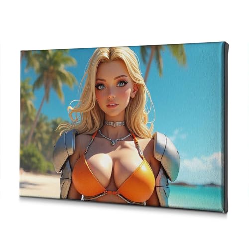 Tableau toile femme armure plage bikini orange 40x60 cm style moderne