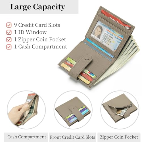 Mudono Small Wallet for Women Genuine Leather Credit Card Holder Slim RFID Blocking Wallet with ID Window and Zipper Pocket3