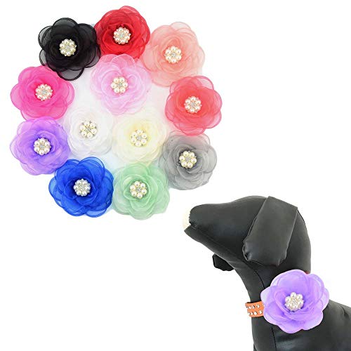 Pet Show 12Pcs Rose Dog Collar Bowtie Valentine's Day Rose Collar Flowers 3.4" Dog Charms Pearl Pet Grooming Accessories #TOP29