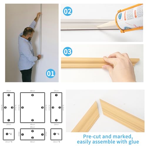Image of Art3d Pre-Cut Wall Molding Set of 6 pcs, 3 Top 3 Bottom, Oak