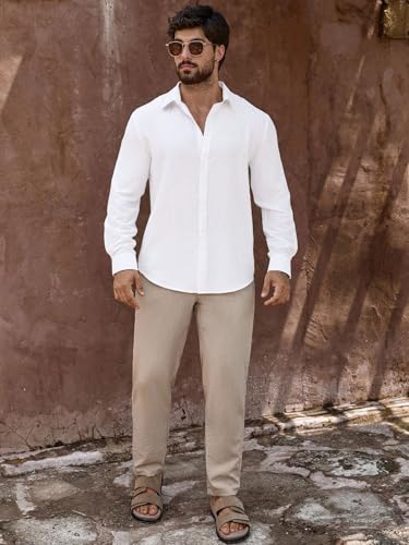 Image of Men's Casual Button Down Shirts Long Sleeve Linen Touch Textured Shirt Wrinkle Free Fashion Casual Vacation Beach Summer Shirt (1001)