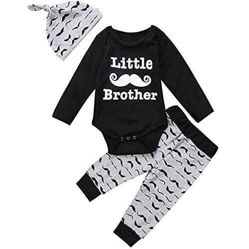 Boys Outfits&Set,Baby Clothing Long Sleeve Bodysuit Romper Trousers Hat Toddler Soft Baby Set 3PC,Newborn Summer Clothes Gifts(Black,6-12 M)