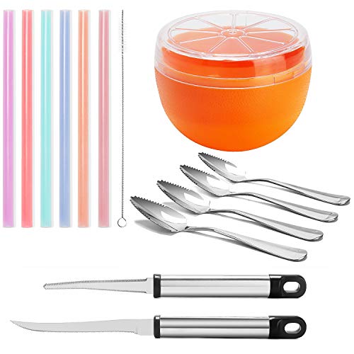 Grapefruit Spoons Knives Bowl Set – 14 Pack Premium Set Includes Curved Serrated