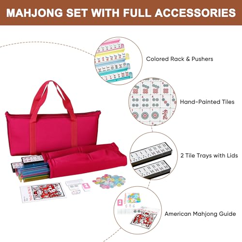 Nova Microdermabrasion NV0574 American Mahjong Mah Jongg Set 166 Tiles 4 All-In-One Color Rack/Pushers Red Paisley Soft Bag Full Size Complete Mahjongg Ma Jong Set thumb #2