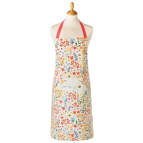 Cooksmart Adults Cotton Apron Bee Happy Multi-Coloured For Cooking, Baking & Grilling | Comfortable Cotton Apron For Chefs, Cooks & Home Kitchens | Stylish Kitchen Aprons Gift For Women & Men