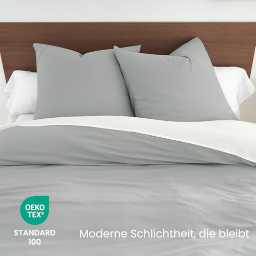 Duvetnova Bettwäsche 135x200 4Teilig Grau ÖKO-TEX Superweich Mikrofaser Bettwäsche-Sets 2 Bettbezüge 135x200 + 2 Kissenbezüge 80x80 - alle… – Ansicht 2