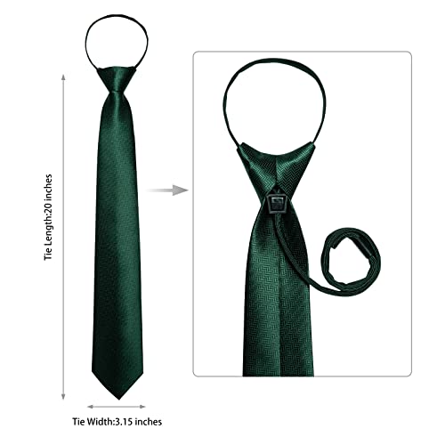 Image of DiBanGu Silk Zipper Ties for Men,Paisley Solid Plaid Pre-tied Tie and Pocket Square Cufflinks Set Formal Adjustable Necktie