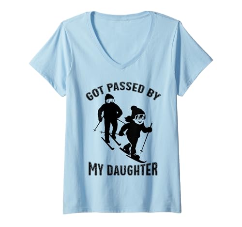 Donna Divertente Sciato da mia Figlia Divertente Regalo Invernale Maglietta con Collo a V