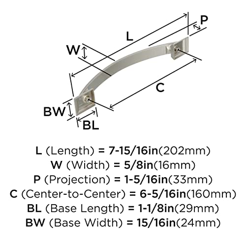 Image of Amerock | Cabinet Pull | Satin Nickel | 6-5 /16 inch (160 mm) Center to Center | Candler | 1 Pack | Drawer Pull | Drawer Handle | Cabinet Hardware