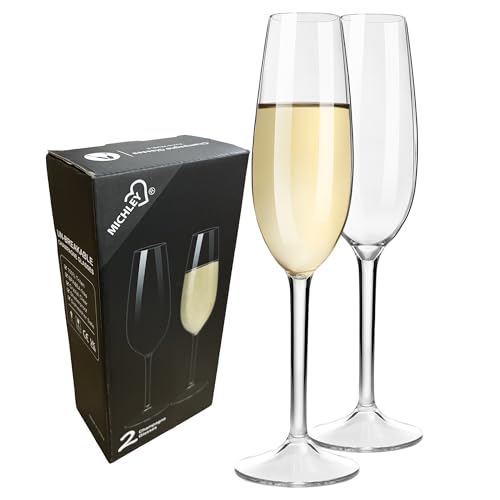 COOKY.D Flûte da Champagne Riutilizzabili in Plastica Tritan Infrangibili, Lavabili in Lavastoviglie Regalo Perfetto per Matrimonio Anniversario e Compleanno 226ML/7.3oz,Set da 2