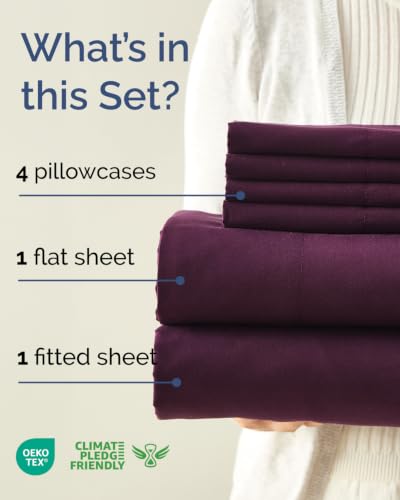 Image of King 6 Piece Bed Sheet Set - Breathable & Cooling Sheets - Deep Purple
