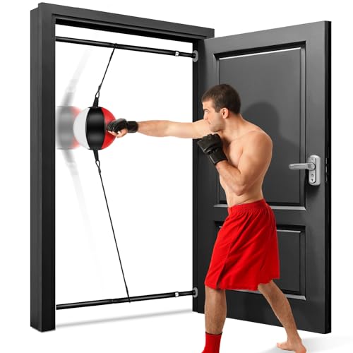 Doorway Punching Bag Double End Bag for Boxing, No Wall Installation Boxing Reflex Training Set with Bungee Cords, Double End Punching Ball Speed Bags Striking Equipment for Home & Gym