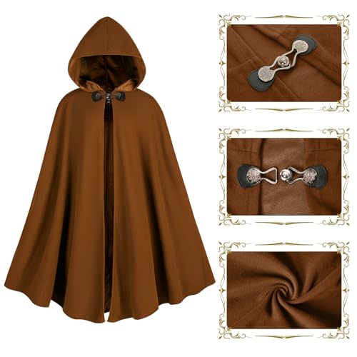 rumnigh Mittelalter Mantel mit Kapuze Samt Karneval Party Halloween Umhang Kostüm Erwachsene Unisex Damen Herren (Braun)